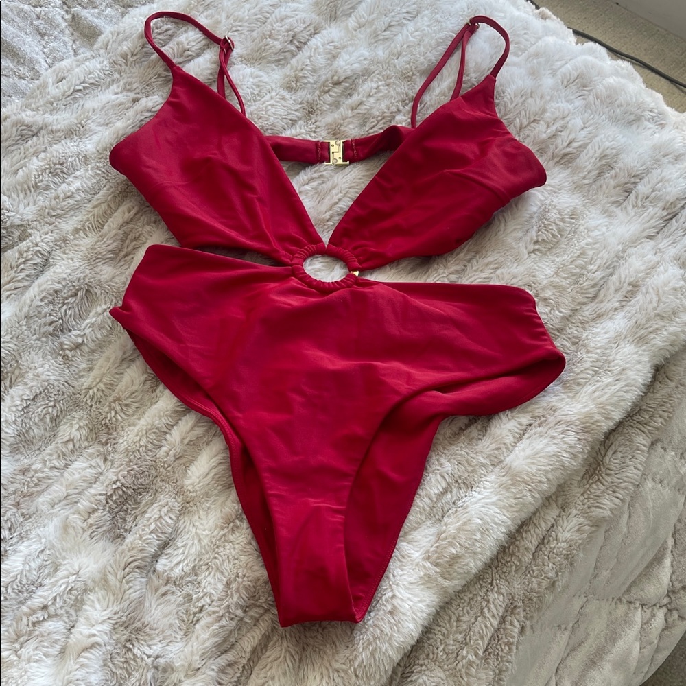 Michael Costello Red Cutout One-Piece Swimsuit